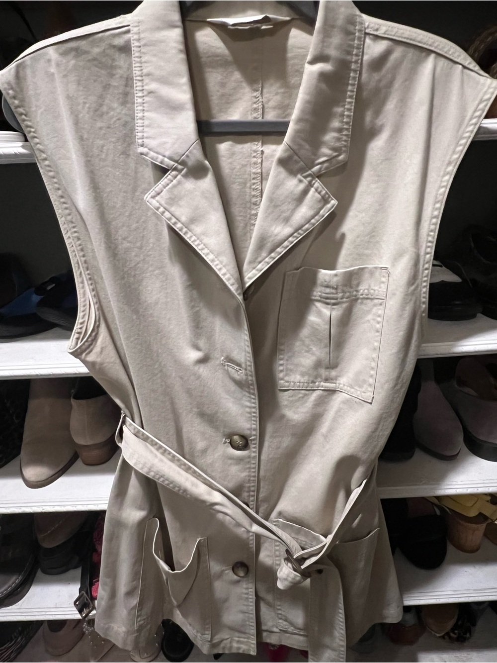 Casual Corner Beige Sleeveless Belted Utility Vest
